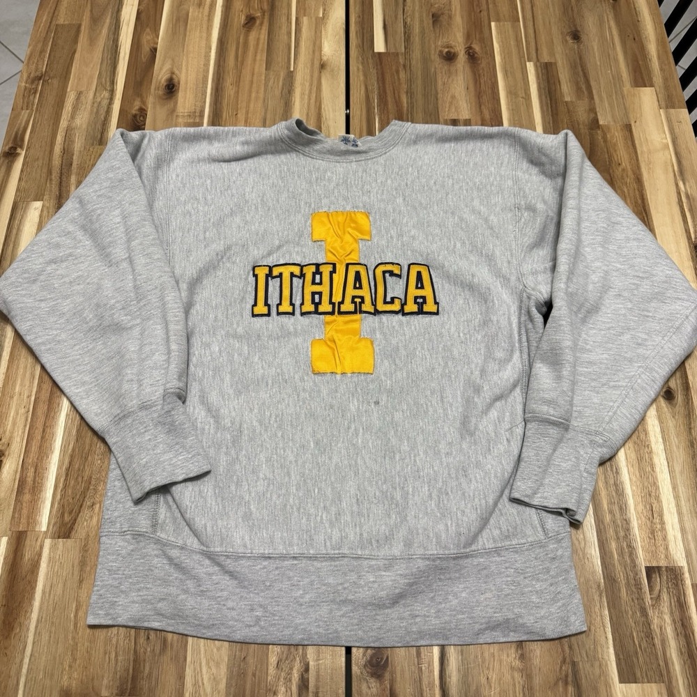 Vintage Champion Reverse Weave Sweatshirt Mens XL Gray Ithica College 80s USA